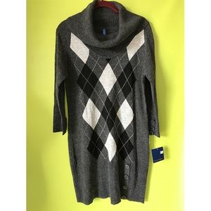Falls Creek Turtle Neck Argyle Knit Dress M